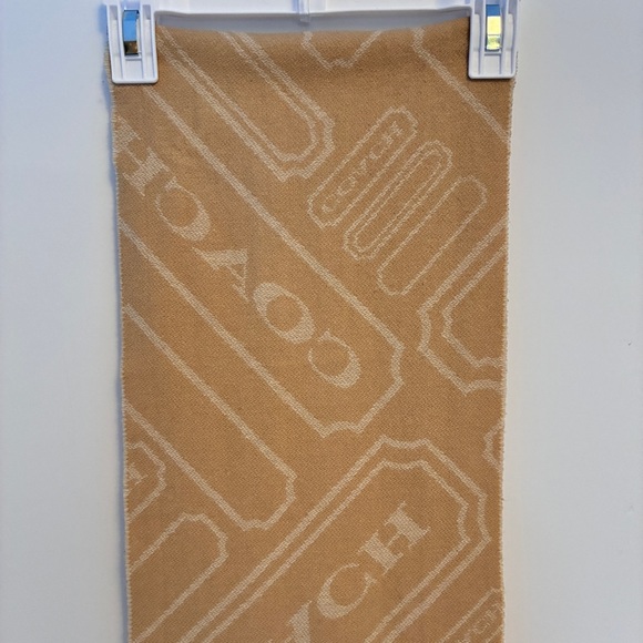 Coach Logo Monogram Tan Cream Reversible Wool Cashmere Muffler Scarf - Picture 5 of 13